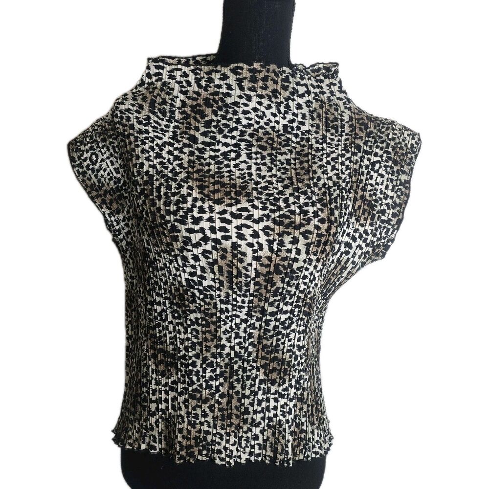 Vintage Y2K Casual Corner Krinkle Top Women Large Cheetah Leopard Print Blouse